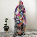 Multicolor premium pure silk chiffon garbasaar with neon green metallic lurex in floral design-D9553 Regal Fabrics