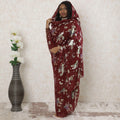 Maroon Premium pure silk chiffon thobe with multicolor metallic lurex in floral design-D14361