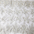 Cloud grey nylon tulle fabric with silver and light gold embroidery having stone work in floral design-D11680