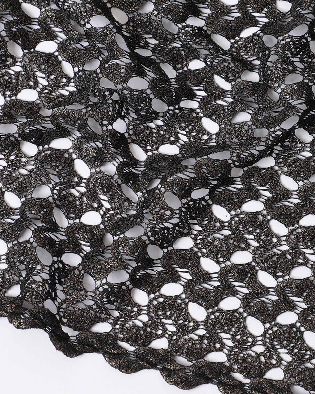 Black guipure lace fabric with gold metallic weave in fancy design-D11758