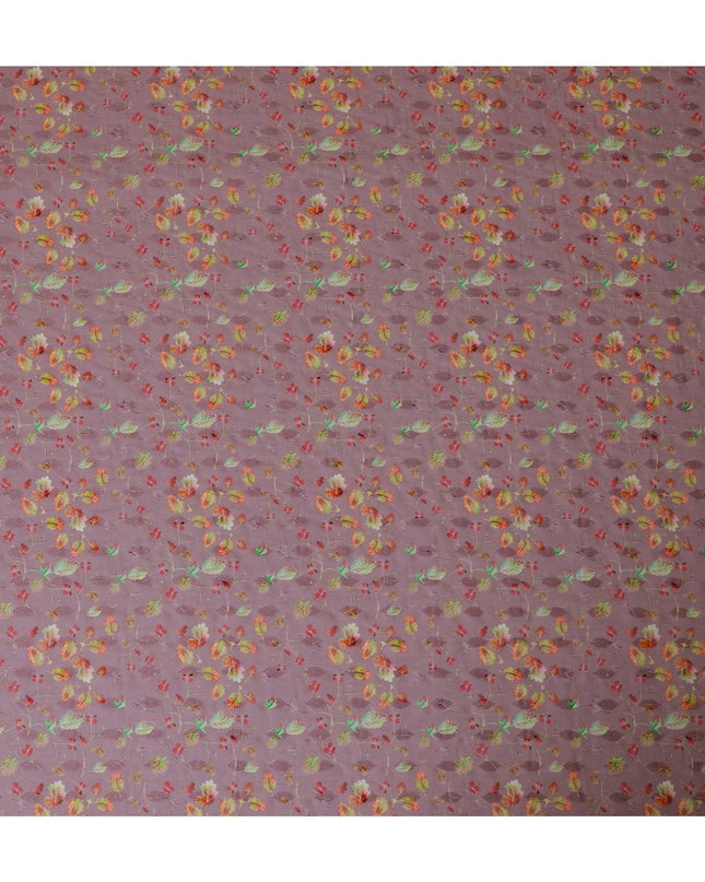 Mauve cotton voile fabric with same tone jacquard having multicolor print in floral design-D9122