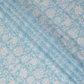 White cotton voile fabric with baby blue print in floral design-D15416