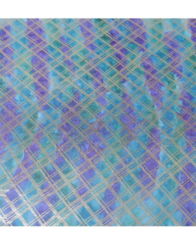 قماش شيفون من الحرير الخالص متعدد الألوان مع لوريكس معدني ذهبي بتصميم مربعات -D11412