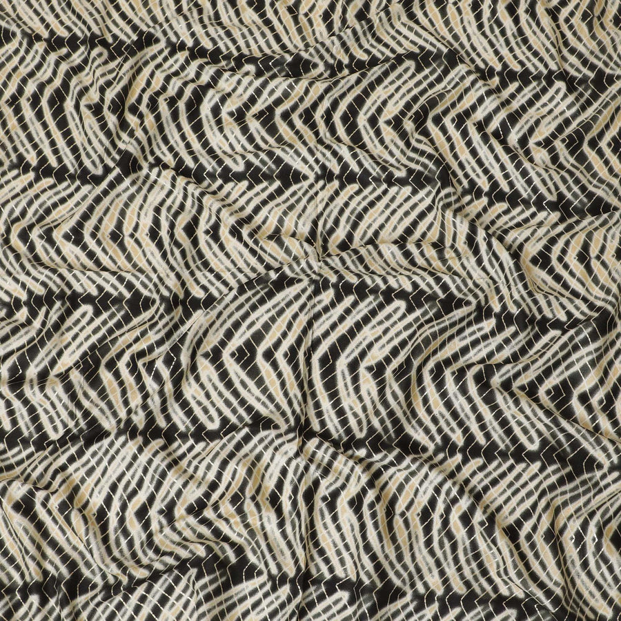 قماش فيسكوز قطني باللون الأسود والبيج مع طباعة رقائق معدنية ذهبية بتصميم تجريدي -D14189