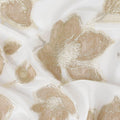 قماش شيفون حريري فرنسي (فرنساوي) فاخر باللون الأبيض الفاتح مع فيسكوز بيج زيتوني مع لوريكس معدني ذهبي بتصميم زهور -D14061