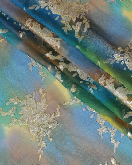 قماش شيفون حريري نقي فاخر متعدد الألوان مطبوع يدويًا مع لوركس معدني ذهبي بتصميم فاخر-D10410
