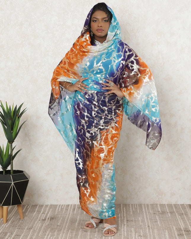Multicolor Premium pure silk chiffon thobe with gold metallic lurex in fancy design-D11635 Regal Fabrics