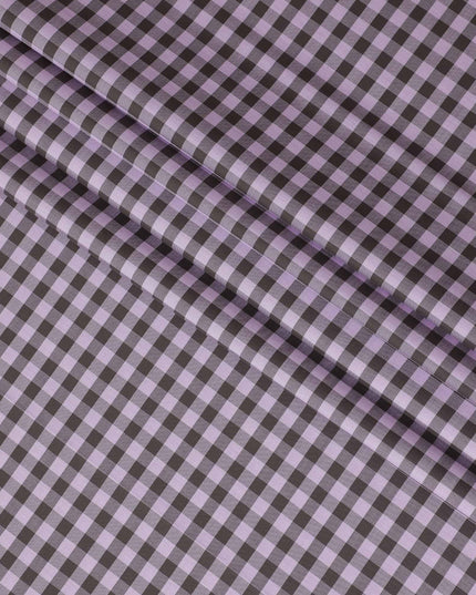 Baby pink Premium Italian 100% cotton shirting fabric with pale brown and brown print in checks design-D10822
