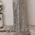 Gold, blue Premium pure French two tone chantilly lace saree having stone work in floral design-D14598 Regal Fabrics