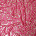 Magenta pink Premium pure silk chiffon fabric with gold metallic lurex in abstract design-D13192