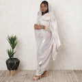 Light pink Premium pure silk chiffon thobe with same tone metallic lurex in fancy design-D11655