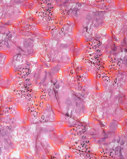 Pink Premium 100% Swiss cotton voile (Sudanese Thobe) fabric with multicolor print in abstract design-D13526 - Regal Fabrics