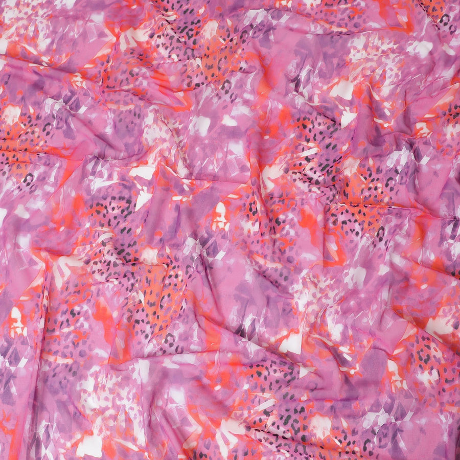 Pink Premium 100% Swiss cotton voile (Sudanese Thobe) fabric with multicolor print in abstract design-D13526 - Regal Fabrics