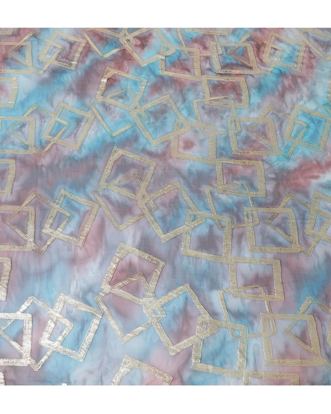 شيفون من الحرير الخالص متعدد الألوان مع لوريكس معدني ذهبي بتصميم تجريدي -D11376