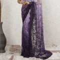 Dark plum to lavender Premium Pure French chnatilly saree lace having stone work in ombre design-D13468 Regal Fabrics