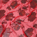 قماش من الشيفون الحريري الخالص الفاخر باللون الأحمر القرمزي مع لوركس معدني متعدد الألوان بتصميم الأزهار -D9700
