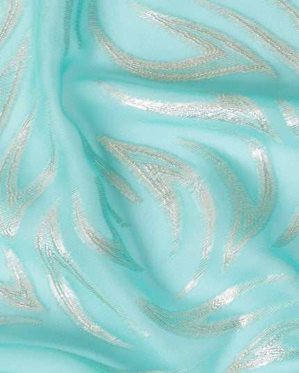 قماش فيستا من الشيفون الحريري الخالص باللون الأزرق مع لوريكس معدني ذهبي بتصميم تجريدي -D14156