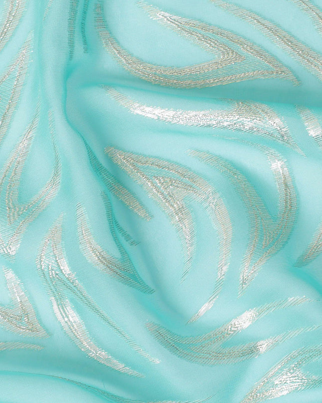 قماش فيستا من الشيفون الحريري الخالص باللون الأزرق مع لوريكس معدني ذهبي بتصميم تجريدي -D14156