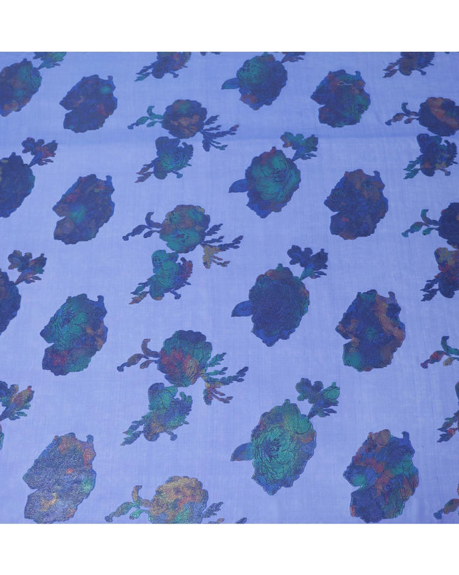 قماش شيفون حريري نقي فاخر باللون الأزرق الملكي مع لوركس معدني متعدد الألوان بتصميم زهور -D9698