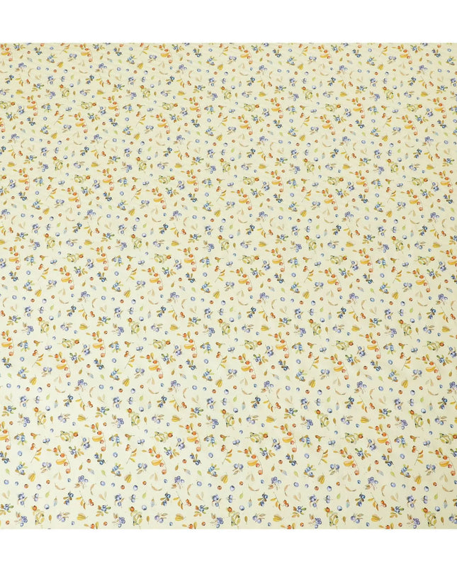 Yellow cotton lawn fabric with multicolor print in fancy design-D15457 Regal Fabrics