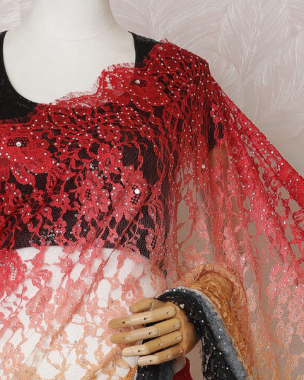 Multicolor Premium pure French chantilly saree lace having stone work in floral design-D14601 Regal Fabrics
