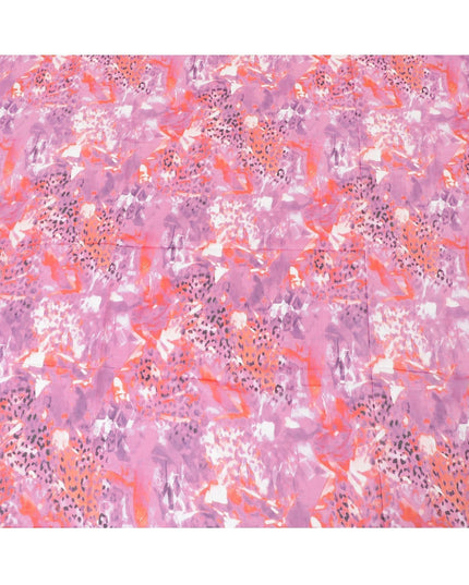 قماش الفوال القطني السويسري بنسبة 100% باللون الوردي السيري مع طباعة بنفس اللون والبرتقالي الداكن والأبيض والأسود بتصميم تجريدي-D7198