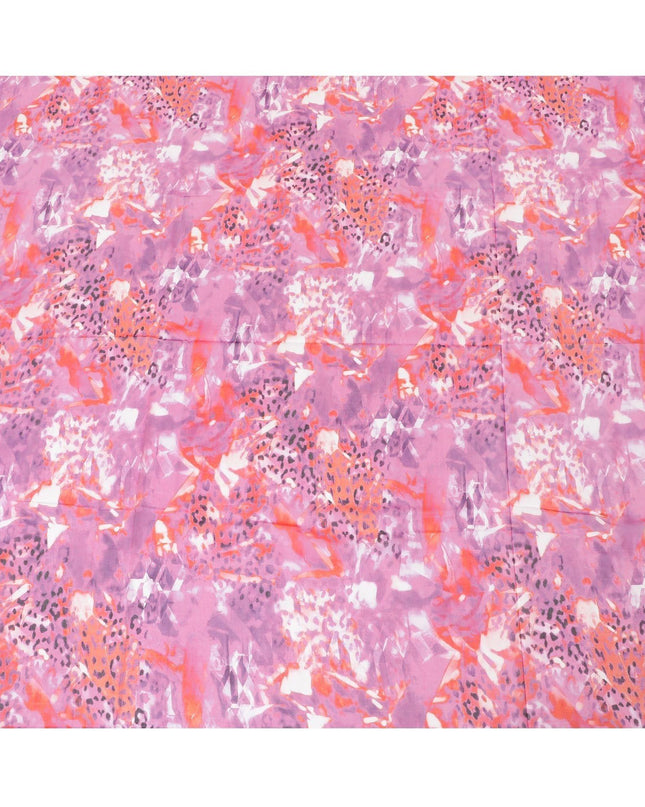قماش الفوال القطني السويسري بنسبة 100% باللون الوردي السيري مع طباعة بنفس اللون والبرتقالي الداكن والأبيض والأسود بتصميم تجريدي-D7198
