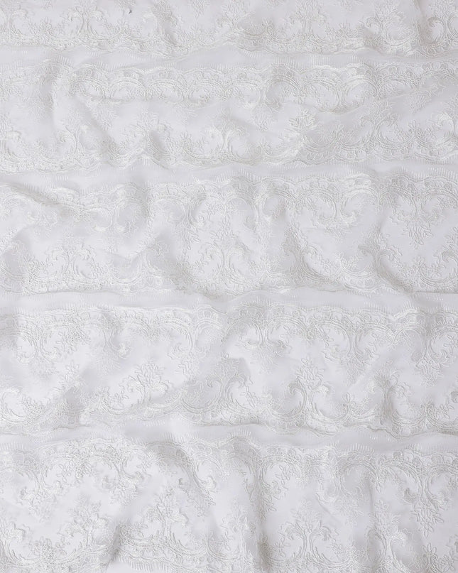 White nylon tulle fabric with same tone embroidery in floral design-D11711 Regal Fabrics