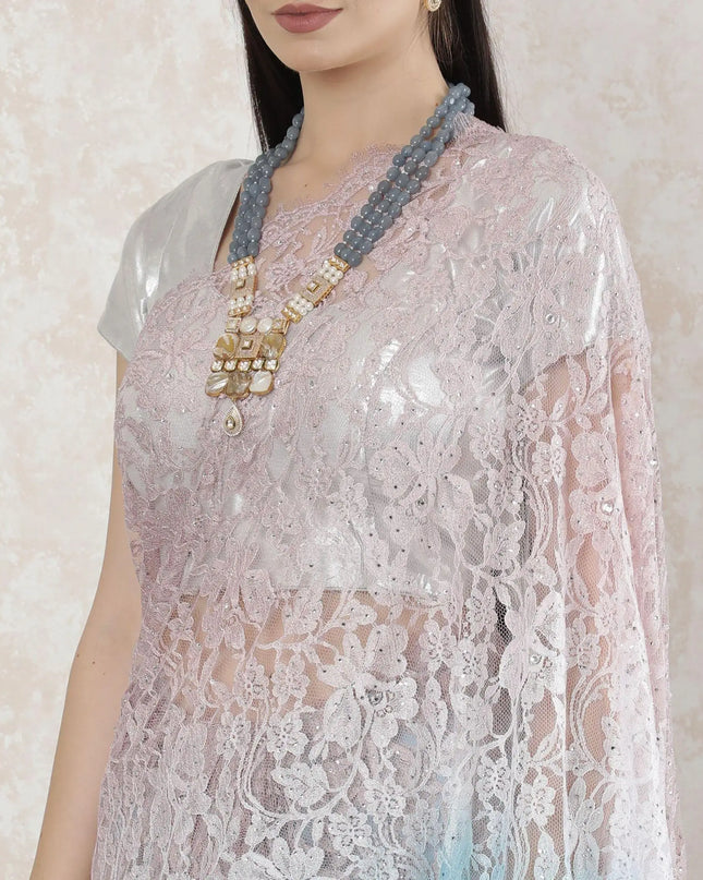 Multicolor Premium pure French chantilly lace saree having stone work in floral design-D14523 Regal Fabrics