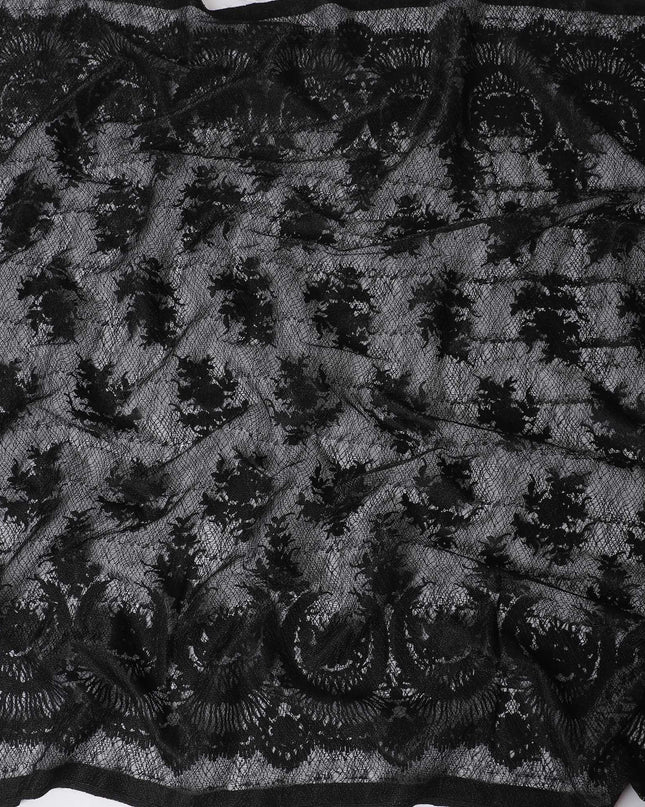 Black lace fabric with same tone embroidery in fancy design-D11789