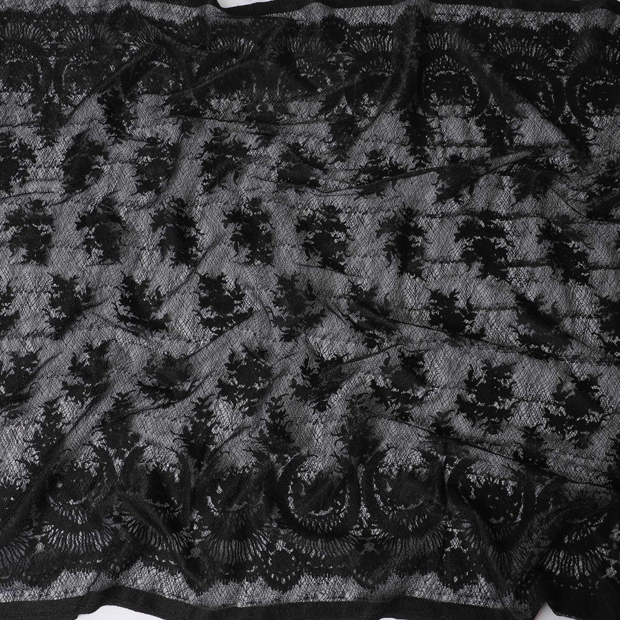 Black lace fabric with same tone embroidery in fancy design-D11789