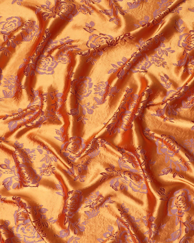 Mustard orange premium pure burnout silk chiffon fabric in floral design-D13107