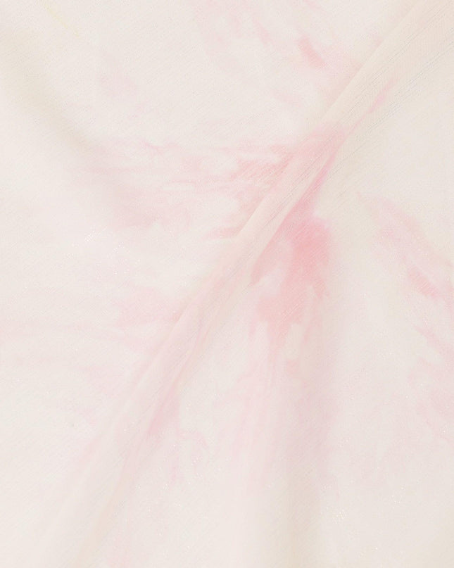 Light pink synthetic chiffon fabric with same tone, beige print having pink metallic lurex in batik design-D9752