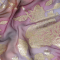 شيفون من الحرير الخالص متعدد الألوان مع لوريكس معدني ذهبي بتصميم الأزهار-D11381