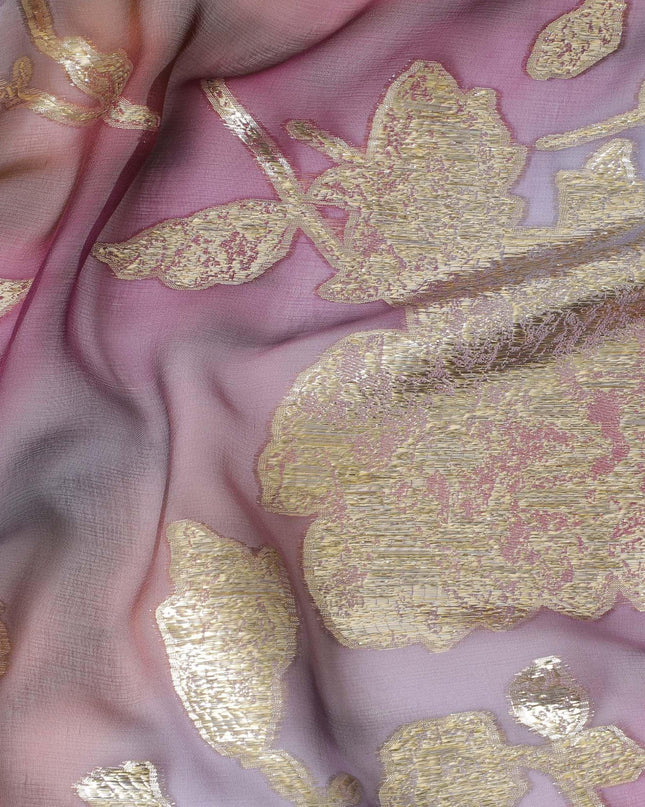 شيفون من الحرير الخالص متعدد الألوان مع لوريكس معدني ذهبي بتصميم الأزهار-D11381