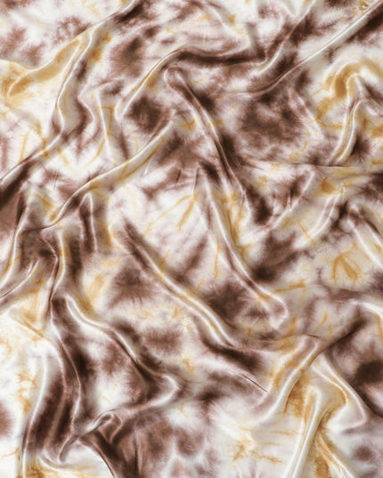 قماش ساتان حريري نقي فاخر باللون البيج الرملي مع ربطة عنق وطباعة قالب بتصميم تجريدي-D10374