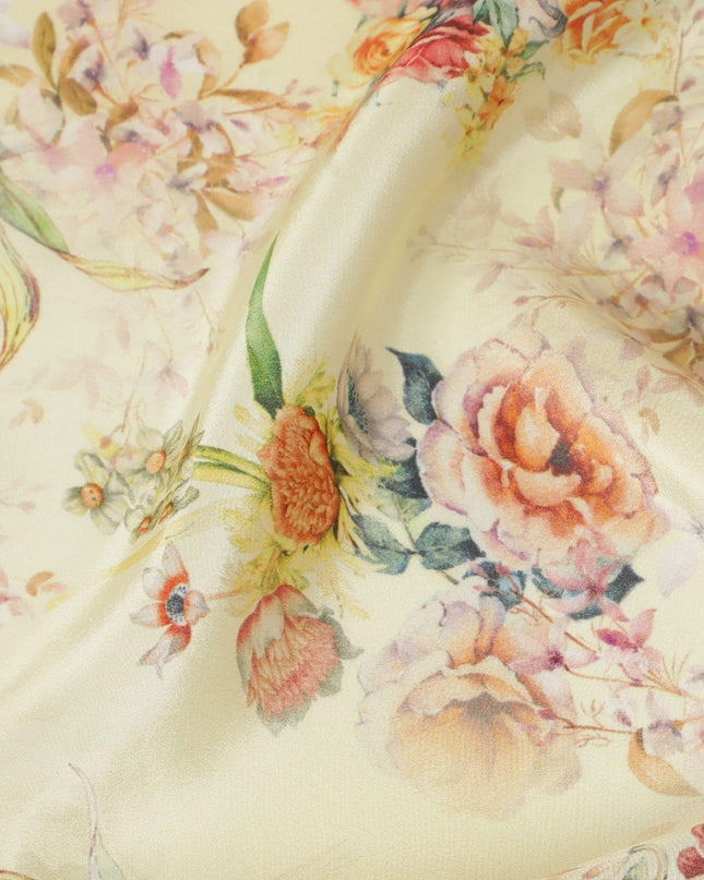 Blonde yellow viscose crepe fabric with multicolor print in floral design-D13814