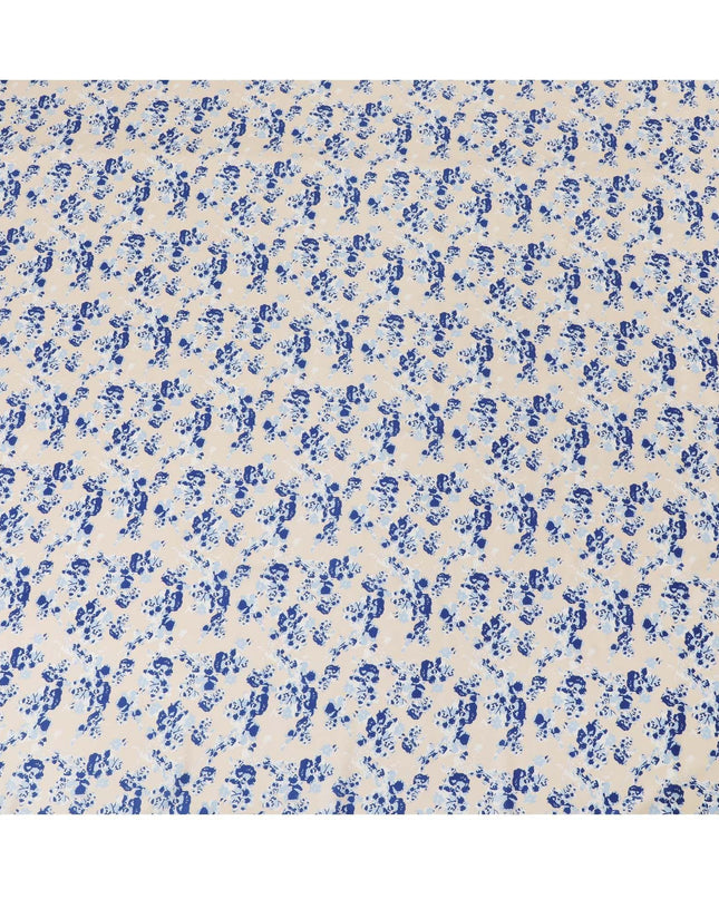 Latte beige sustainable Tencel rayon fabric with azure blue and baby blue print in fancy design-D10654