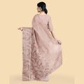 Peach synthetic crepe saree with multi colour embroidery & stones in floral design. Blouse piece in same colour-D12750 Regal Fabrics