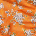 Orange uragiri cotton voile fabric with same tone jacquard grey, black and olive green print in floral design-D14326