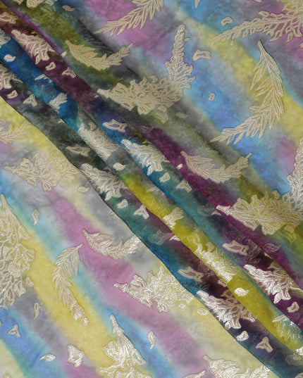 Multicolor premium pure silk chiffon fabric with gold metallic lurex in floral design-D14240