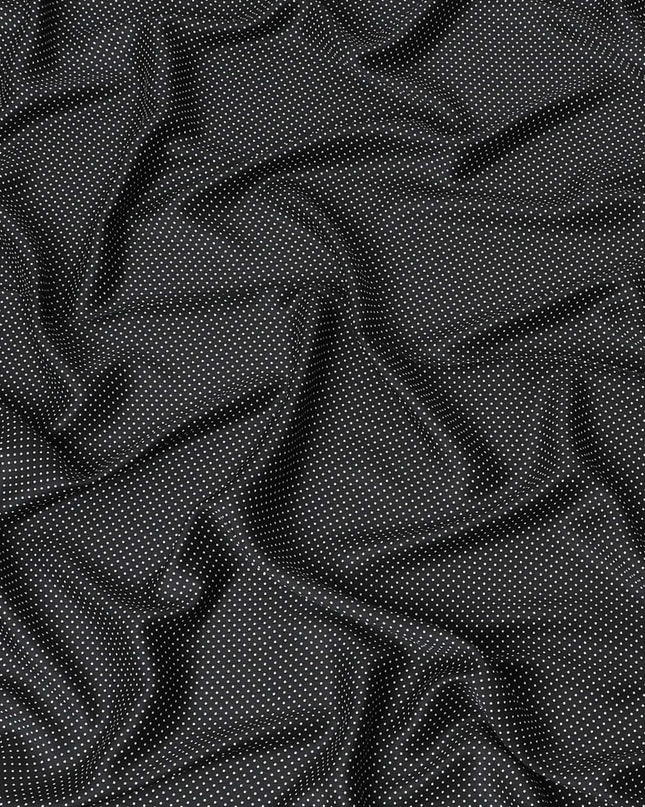 Black Italian viscose crepe fabric with white print in Polka dot design-D7065