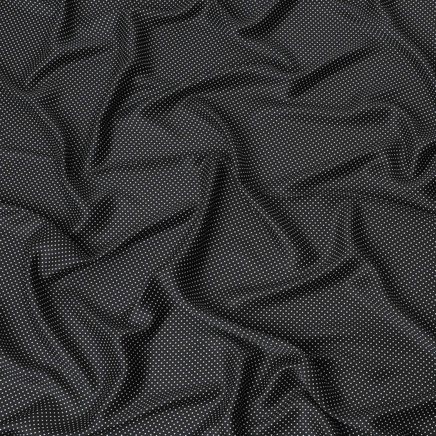 Black Italian viscose crepe fabric with white print in Polka dot design-D7065