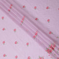Light lavender cotton voile fabric with hot pink and sage green embroidery in floral design-D12463