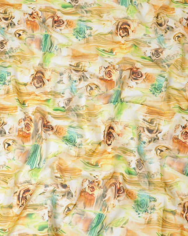Sunflower yellow Premium 100% Swiss cotton voile (Sudanese Thobe) fabric with multicolor print in abstract design-D13527 Regal Fabrics