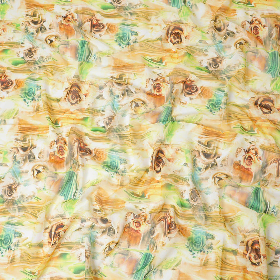 Sunflower yellow Premium 100% Swiss cotton voile (Sudanese Thobe) fabric with multicolor print in abstract design-D13527