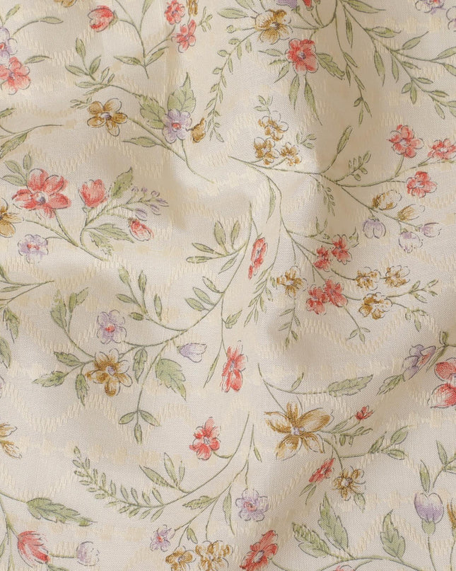 Beige blended cotton fabric with multicolor print in floral design-D15138