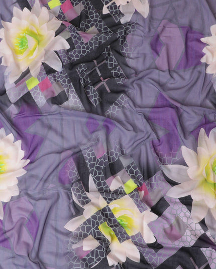 ثوب فوال من القطن الفاخر باللون الأرجواني مع طباعة متعددة الألوان بتصميم الأزهار-D11608