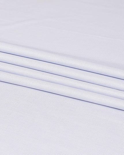 White 100%  cotton shirting fabric with blue dots in self design-D7409 Regal Fabrics