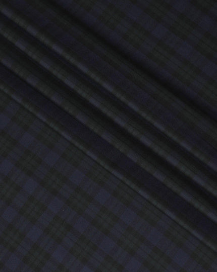 Royal blue Premium English Super 120's all wool suiting fabric with bottle green and black checks design-D11419